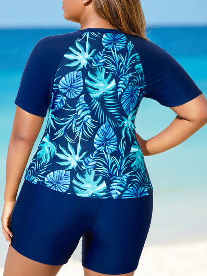 Plus Size Print Two Piece Women Beach Swimsuit Female Surfing Suit High Waist Boyshort Swimwear
