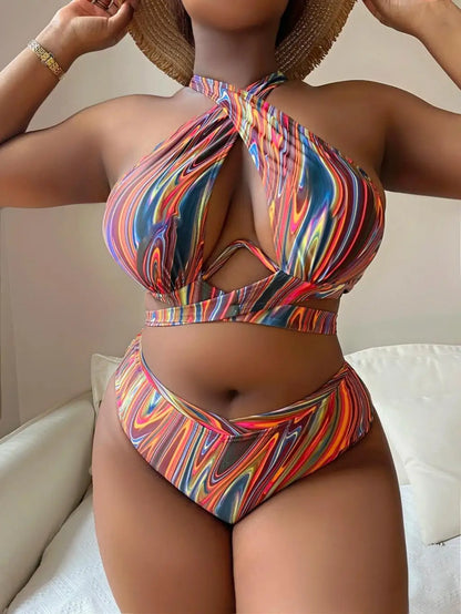 Push Up Bikini Printed Swimsuit Women Plus Size Swimwear Female High Waist Bathers Bathing Swimming Swim Suit Beachwear