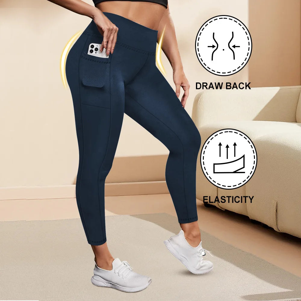 Women's High-Waisted Plus Size Yoga Leggings Butt-Lifting Workout Leggings with Pockets Elastic Activewear for Gym & Running