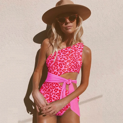 One Piece Swimsuit One Shoulder Bandage Swimsuits Printed Swimwear Women Backless Bathing Suit Beachwear Monokini Swim
