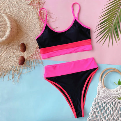 Bikini Women Push Up Swimwear Swimsuit Tricolor Patchwork High Waist Beach Bikinis Set Bathing Suit Bikini
