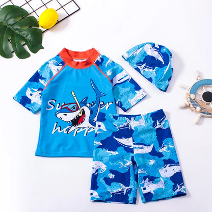 Children's Swimsuit Three-Piece Boy's Split Medium and Large Children's Student Swimsuit Spa Cartoon Split Sunscreen Swimsuit