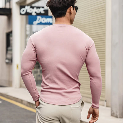 Fashion Casual Compression Shirt Large Sports Workout T-shirt Men's Elastic Long Sleeve Autumn V-Neck Gym