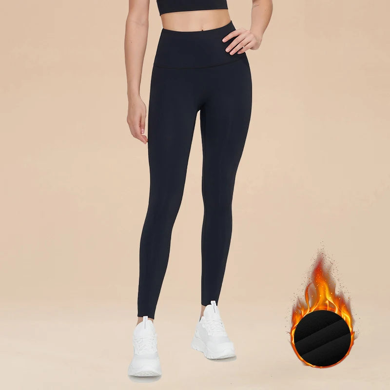 Nylon Winter Warm Leggings Yoga Gym Women's Pants Invisible Waist Pocket Soft Elastic High Waist Woman Clothing