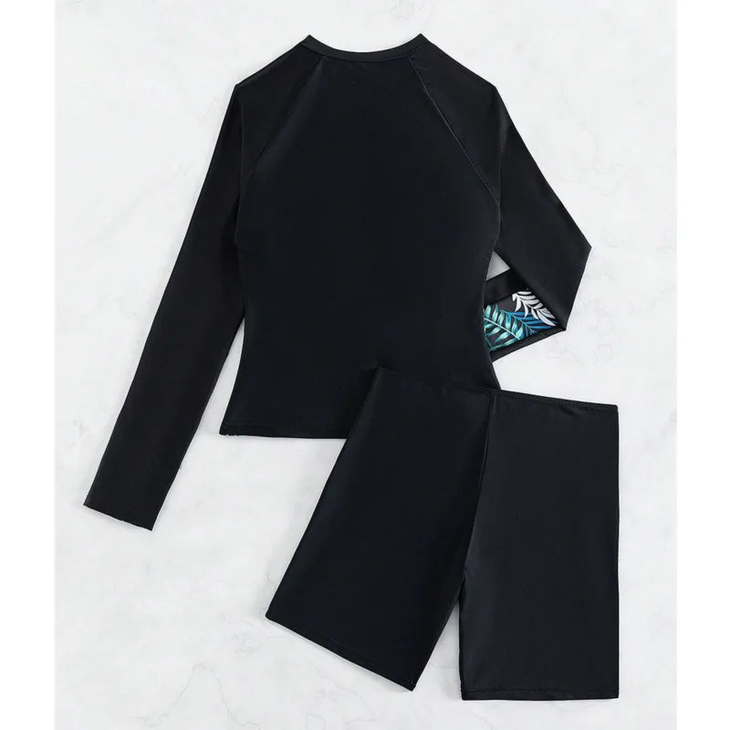 Women's Swimsuit Tankini Set Female Long Sleeves Swimwear Surfing Sports Pool Beachwear Two-Piece Bathing Suits With Shorts