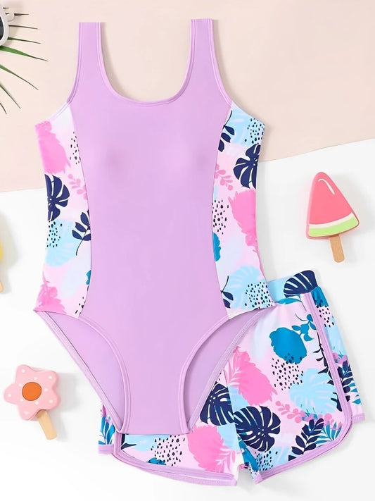 Girls Swimsuit One Pieces With Shorts Kids Swimwear Female Children's Bathers Bathing Swimming Swim Suit Summer Beachwear