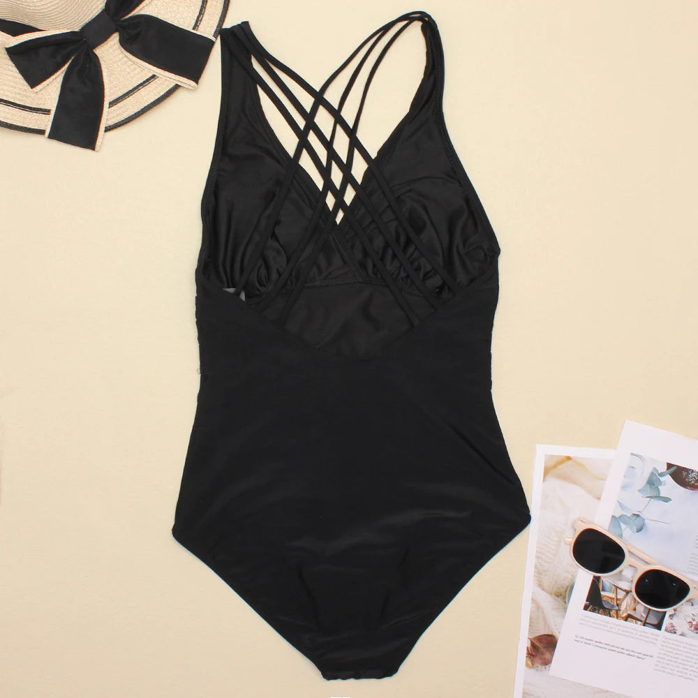 Women Printed One Piece Swimwear Backless Swimsuit V Neck Summer Beach Wear Slimming Bathing Suit S~XXL