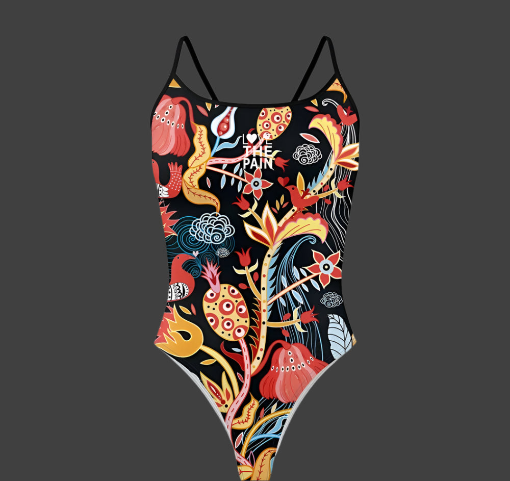 Love The Pain Spaghetti Straps Women Swimwear Bikini Racer Back Swimsuit One Piece Comfortable Suit Printing Functional Swimwear