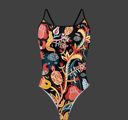 Love The Pain Spaghetti Straps Women Swimwear Bikini Racer Back Swimsuit One Piece Comfortable Suit Printing Functional Swimwear