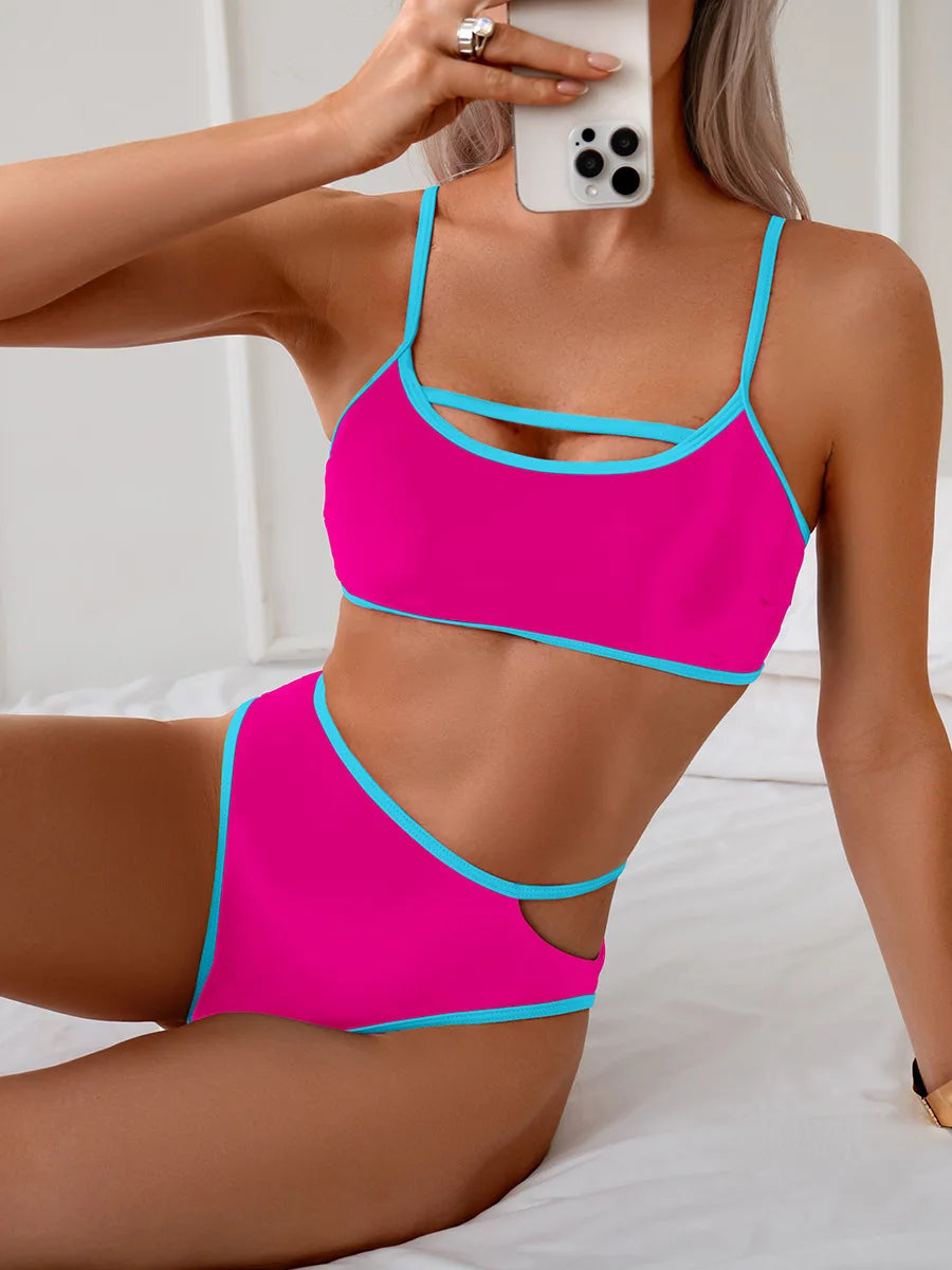 Women's Contrast-Trim Cut-Out Bikini Set