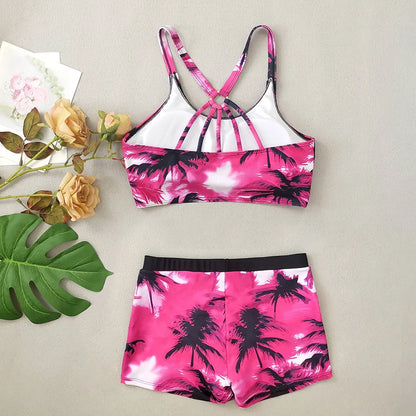 3 Pieces Leaf Print Swimsuit Women Swimwear Plus Size Tankini Sets Female Beachwear Bathing Suit Women Swimming Suits