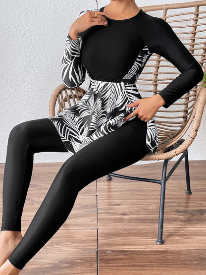 Women Surfing Swimsuit Dress & Beach Pants Two Piece Print Swimwear Female Bathers Sporty Diving Swimming Swim Suits