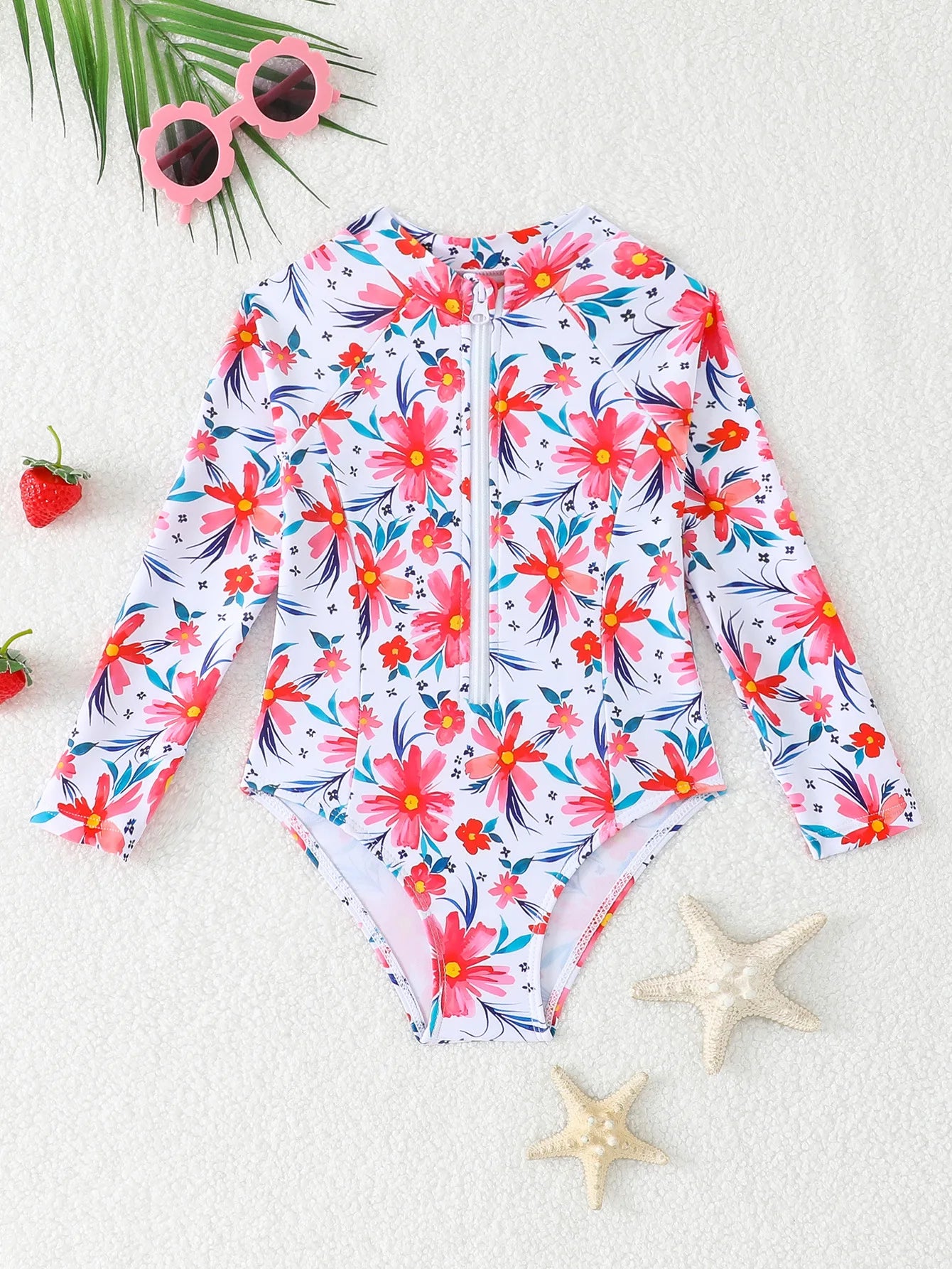 Print Girls One Piece Swimsuit 4-7 Year Kids Swim Suit Toddlers Children's Swimwear Long Sleeve Surfing Bathing Suits Beach