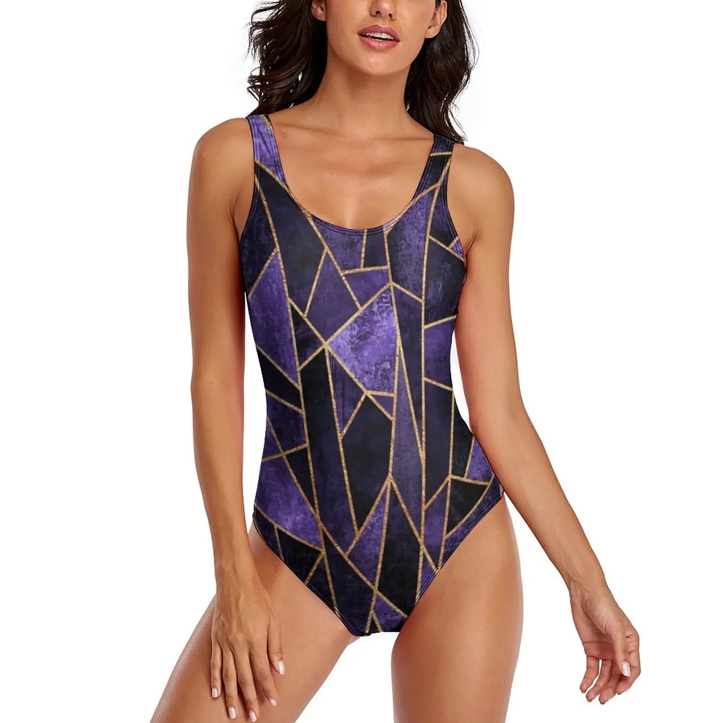 Geometric Art Swimsuit Yellow Brick Road Print One-Piece Swimwear Push Up Elegant Monokini Beach Pattern Swimsuits