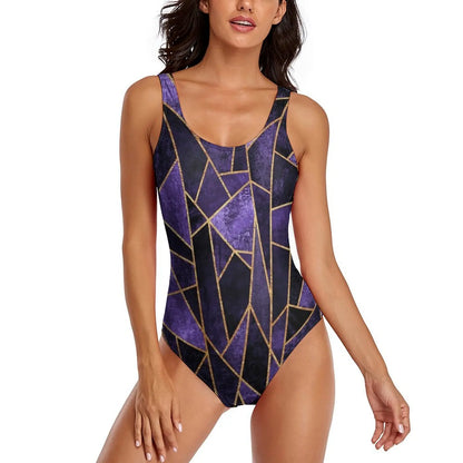 Geometric Art Swimsuit Yellow Brick Road Print One-Piece Swimwear Push Up Elegant Monokini Beach Pattern Swimsuits