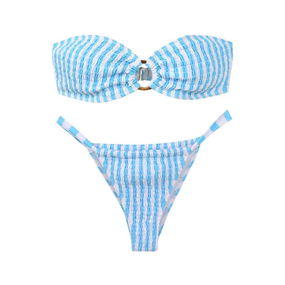 Striped Thong Bikinis Two Pieces Swimsuit Women Swimwear Beach Wear Bathing Suits Korean Bandeau Bikini Set Pool