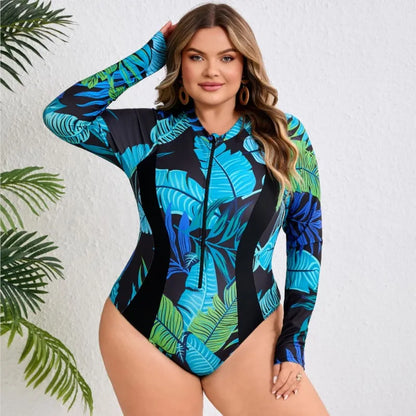 L-4XL Plus Size High One-Piece Swimsuit Long Sleeve Rash Guard Women's Push Up Large Size Swimsuit  Big Size Tummy Control Swimwear Bikini Sets
