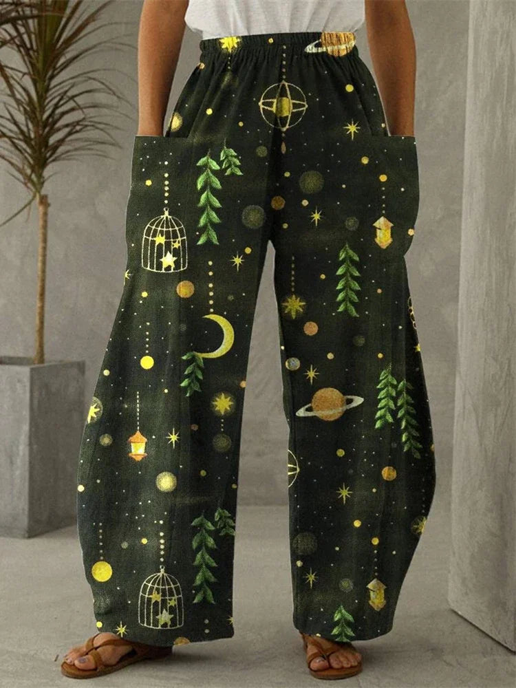 Galaxy Moon Stars Full Length Wide Leg Pants Printed Thin Hipster Fashion Trousers Summer Streetwear Sweatpants Women Clothing