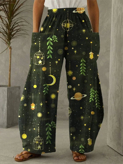 Galaxy Moon Stars Full Length Wide Leg Pants Printed Thin Hipster Fashion Trousers Summer Streetwear Sweatpants Women Clothing