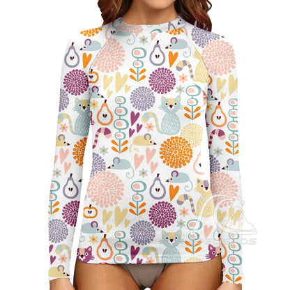 SPELISPOS Women's Long Sleeve Surfing Suit UV Protection Water Sports Tight Swimwear Beachwear Print High-Elastic Surf Wear