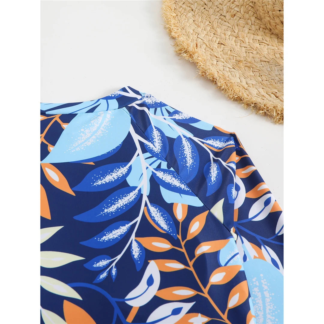High Cut Printed Long Sleeve Zipper Surf Rash Guard One Piece Swimsuit Women Swimwear Female Bather Bathing Suit Swim