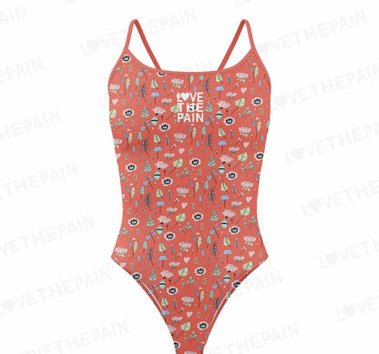 Love The Pain Leopard Print One Piece Swimsuit Thin Straps Versatile V-back Women's Swimwear Monokini Triathlon Swimsuit