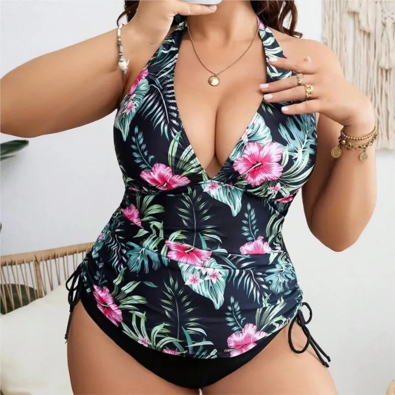 L-5XL Plus Size High Waist Bikini Brief Tankini Women's Push Up Large Size 3XL 4XL Swimsuit Tummy Control Swimwear Bikini Tankini Sets Floral Bathers