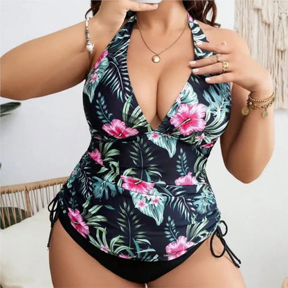 L-5XL Plus Size High Waist Bikini Brief Tankini Women's Push Up Large Size 3XL 4XL Swimsuit Tummy Control Swimwear Bikini Tankini Sets Floral Bathers