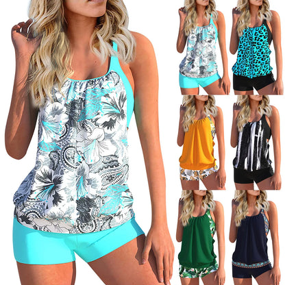 Women'S Printed Sling Split Boxer Shorts Bikini Plus Size Swimsuit Two Piece Comfortable