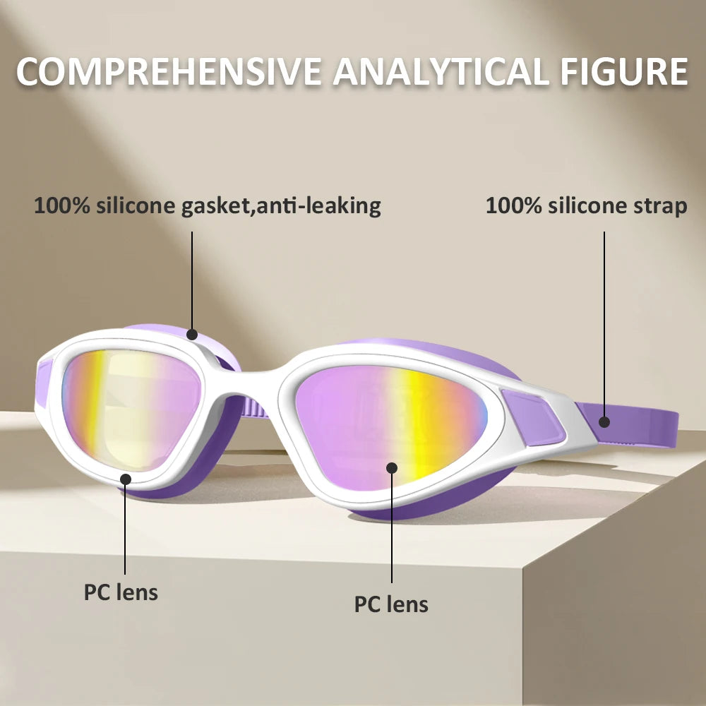 Professional Adult Anti-UV Swimming Goggles 180° Panoramic Electroplating Anti-Fog HD Lens Adjustable Silicone Swim Glasses