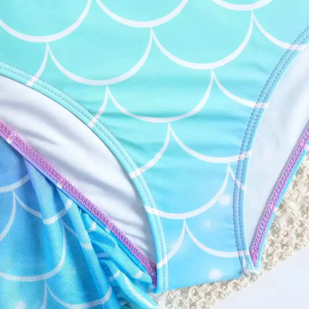 Girls 3pack Mermaid Print Cross Wrap High Waist Bikini Beach Pants Kids Swimsuit 8-12 Years Children's Swimwear Bathing Suit
