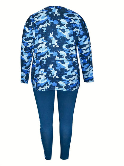 Wmstar Plus Size Women Clothes Camouflage Printed Stretch Long Sleeve Shorts Fashion Casual Two Piece Set