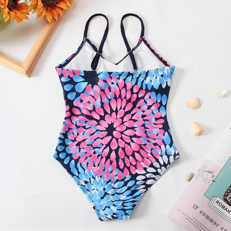 Print Girls One Piece Swimsuit 7-12 Year Kids Swim Suit Cute Children's Swimwear Beachwear Teenage Bathing Suits Summer