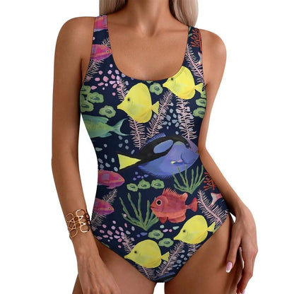 Rainbow Sea Fish Swimsuit Cute Animal Print One-Piece Swimwear Push Up Bodysuit Kawaii Holiday Rave Bathing Suit