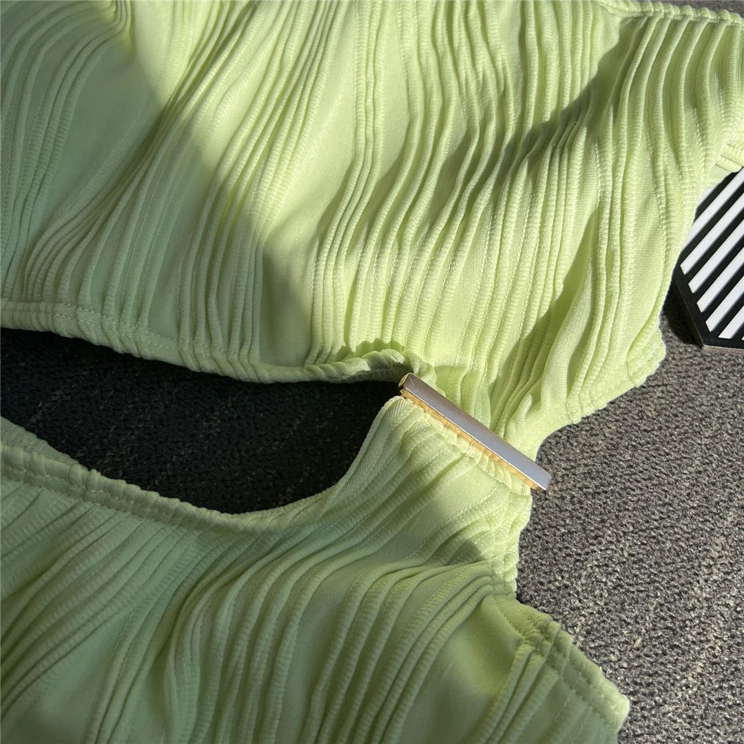 Asymmetric Cut Out Wrinkled One Piece Swimsuit Women Swimwear Female One Shoulder Padded Bather Bathing Suit Swim Lady