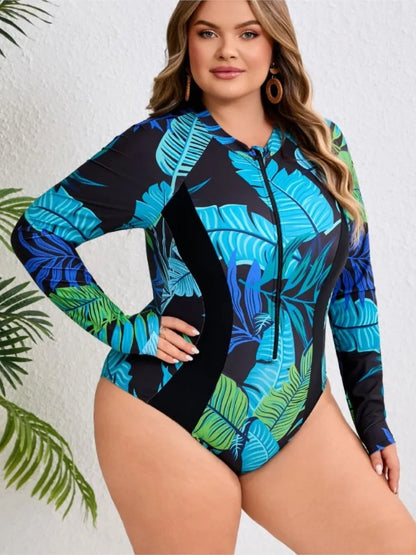 L-4XL Plus Size High One-Piece Swimsuit Long Sleeve Rash Guard Women's Push Up Large Size Swimsuit  Big Size Tummy Control Swimwear Bikini Sets
