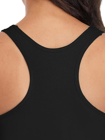 Attraco Women's Camisole 2PCS Cotton Solid with Build-in Shelf Bra Tank Tops U-Neck Soft Breathable Basic Sleepwear
