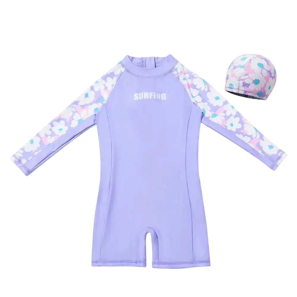 Toddler Baby Bathing Suit Girls Swimsuit One-Piece Rashguard for 2-10 Years UPF 50+ Anti UV Long Sleeve Swimwear for Children