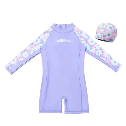 Toddler Baby Bathing Suit Girls Swimsuit One-Piece Rashguard for 2-10 Years UPF 50+ Anti UV Long Sleeve Swimwear for Children