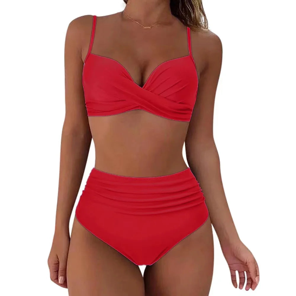 Vintage High Waist Bikinis Women Push Up Swimwear Printed Swimsuit Female Beachwear Summer Bathers Bathing Suit Swimming