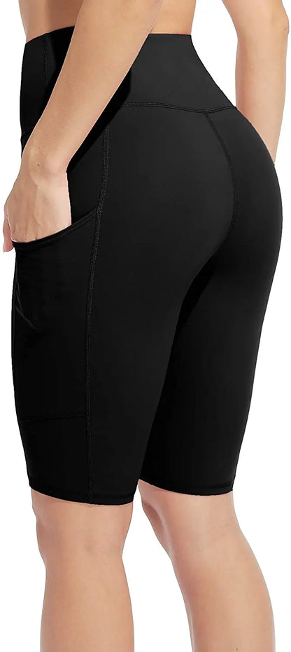 Anfilia Women Yoga Shorts Jogging  Running Sports Shorts  High-waist with Side Pockets Workout Shorts