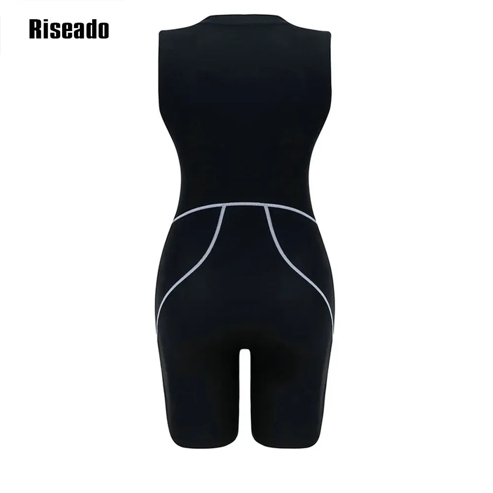 Athletic Women's Boyleg One Piece Swimsuit Knee Length Zip Front Sports Bathing Suit Big Size