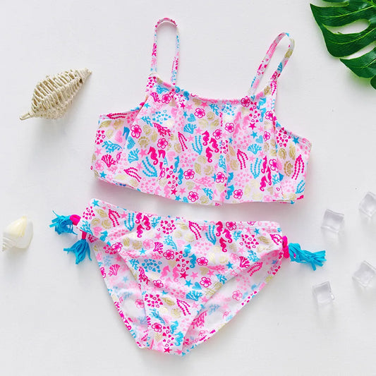 Two Piece Girl Swimsuits 3 4 5 6 8 10 Year Teen Printed Swimwear Summer Beach Bathing Bikini Clothes Kids Seaside Swimming Wear