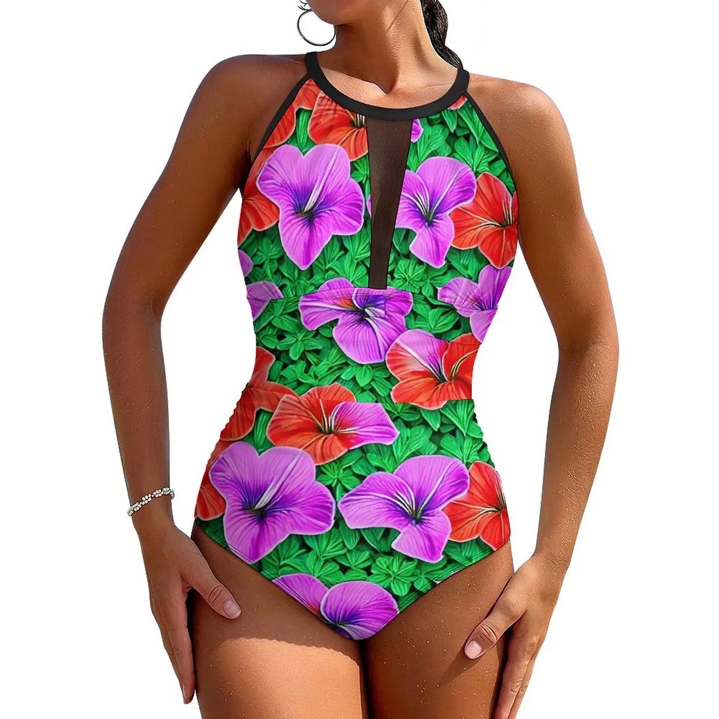 Floral Swimsuit Flower Power Style Swimwear One Piece Design Swimsuits Cut Out Bathing Suits Women Push Up Beach Outfits