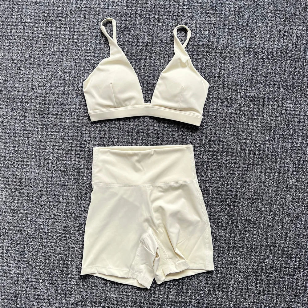 1/2PCS Contour Crop Sport Bra Women Yoga Sets Workout Gym Scrunch High Waist Fitness Push Up Shorts Running Avtive Suits XP187