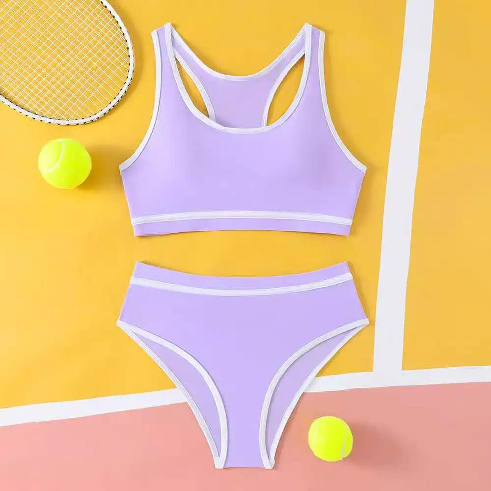 Sporty High Waist Bikini Girls Swimsuit Kids Swimwear Female Children Bathers Bathing Swimming Swim Suit Beachwear