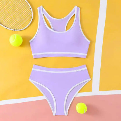 Sporty High Waist Bikini Girls Swimsuit Kids Swimwear Female Children Bathers Bathing Swimming Swim Suit Beachwear