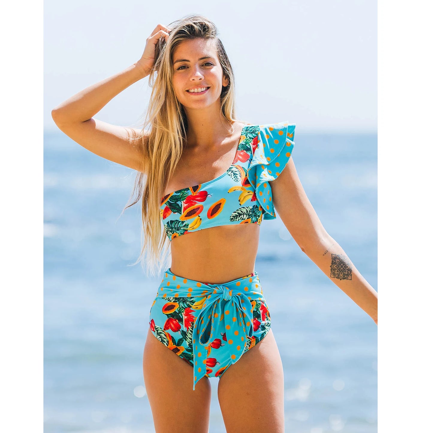 Print Bikini Women Swimwear Push Up Swimsuit High Waist Bikini Halter Backless Bathing Suit Ruffle Beach Wear Summer