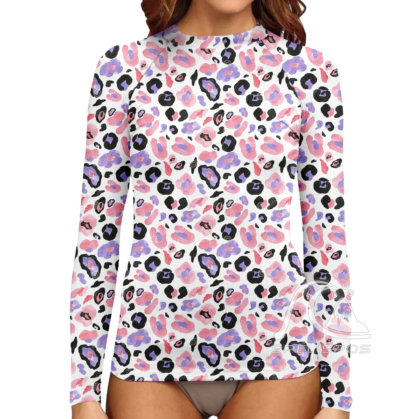 SPELISPOS Women's Long Sleeve Surfing Suit UV Protection Water Sports Tight Swimwear Beachwear Print High-Elastic Surf Wear