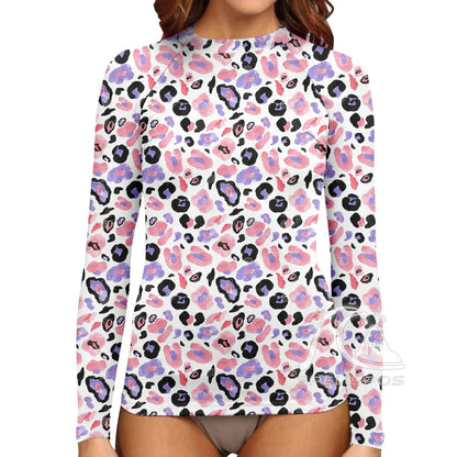 SPELISPOS Women's Long Sleeve Surfing Suit UV Protection Water Sports Tight Swimwear Beachwear Print High-Elastic Surf Wear